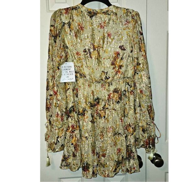 New Free People Rococco Sands Cara Mini Dress $383 SMALL Ivory Tiered Metallic - Picture 7 of 8